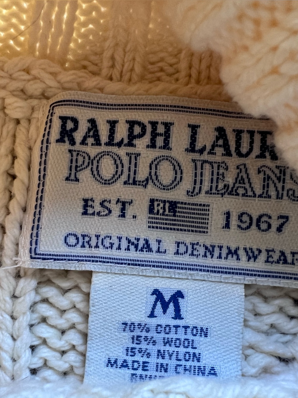 Vintage Ralph Lauren Polo Jeans M Cable Knit Turtleneck Sweater Tunic Vest Cream - Picture 6 of 7